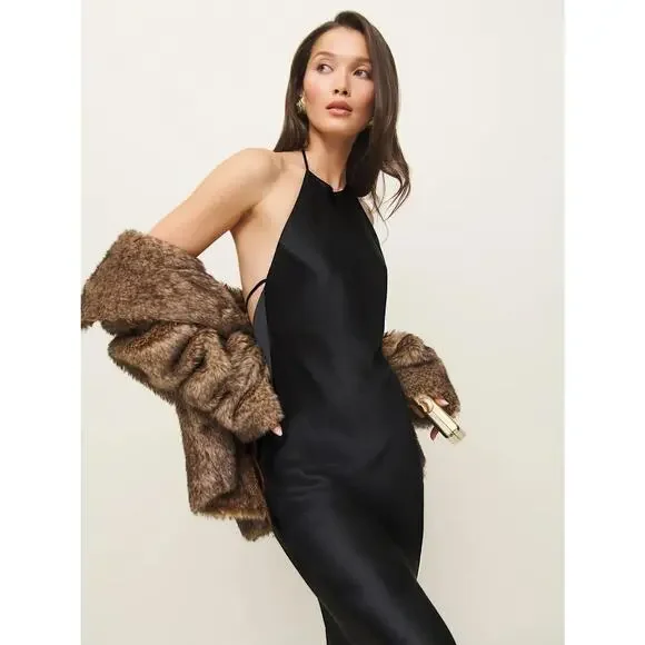 Reformation Jeany Silk Dress Black - Picture 3 of 12